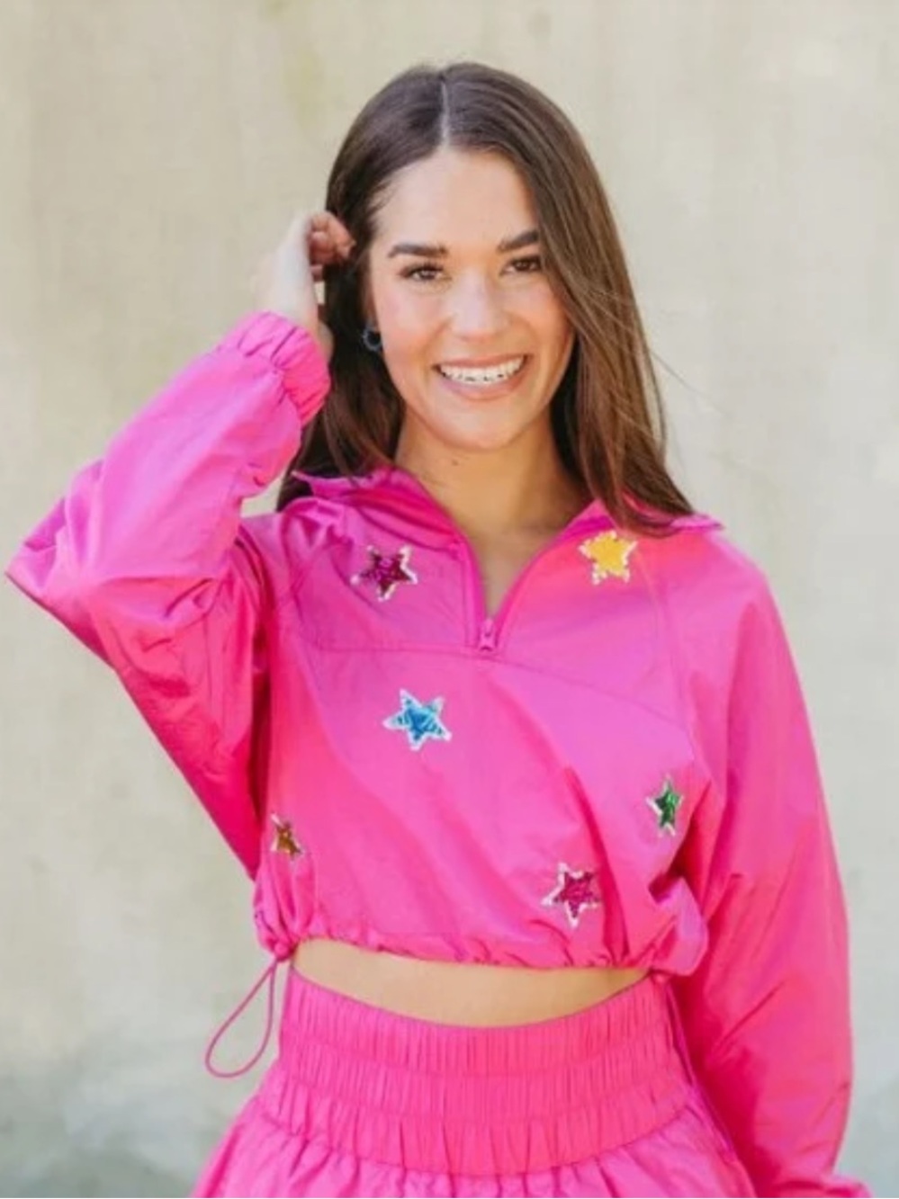 Peach Love California Hot Pink Sequin Star Mini Skirt
